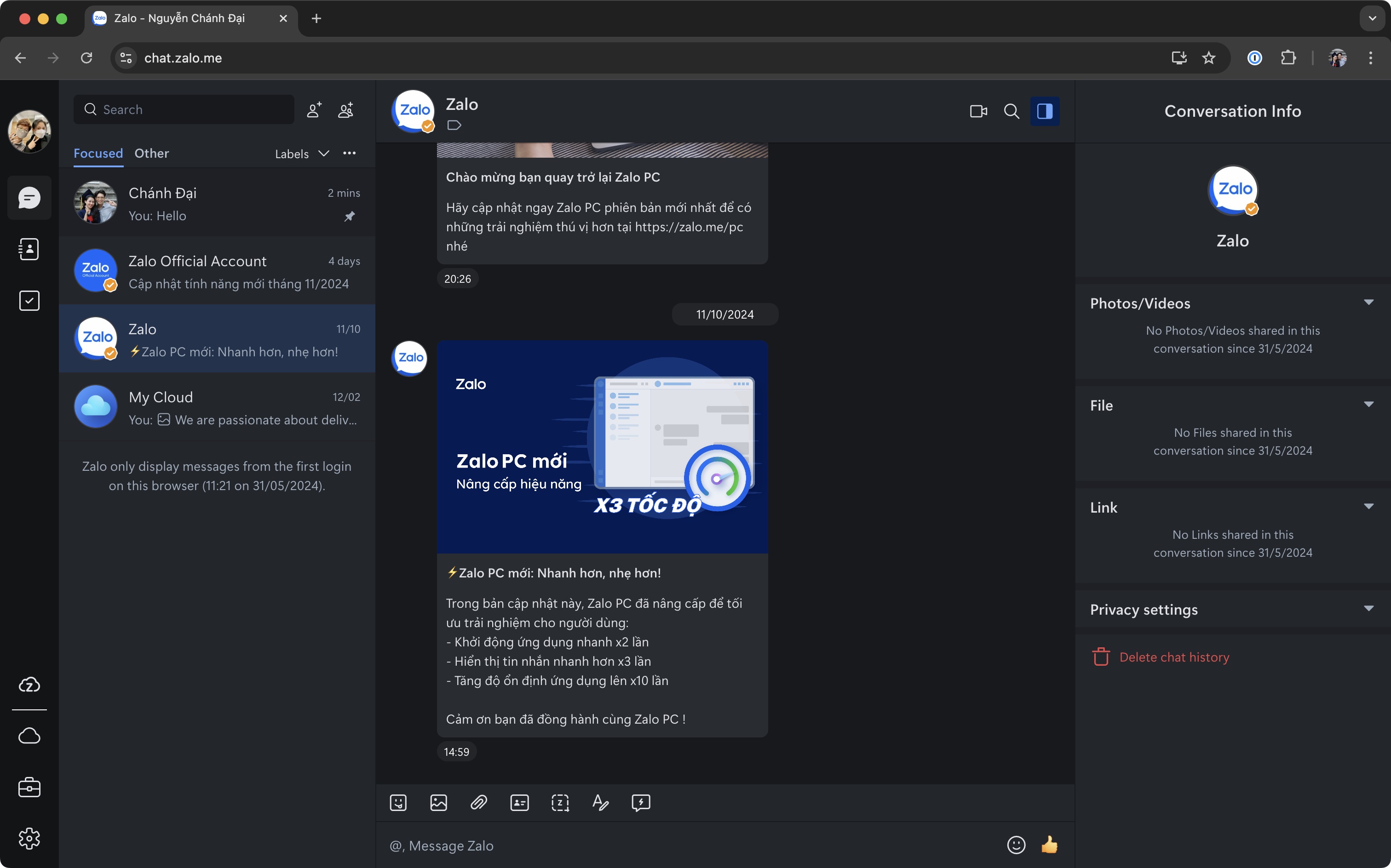 Dark Mode của Zalo