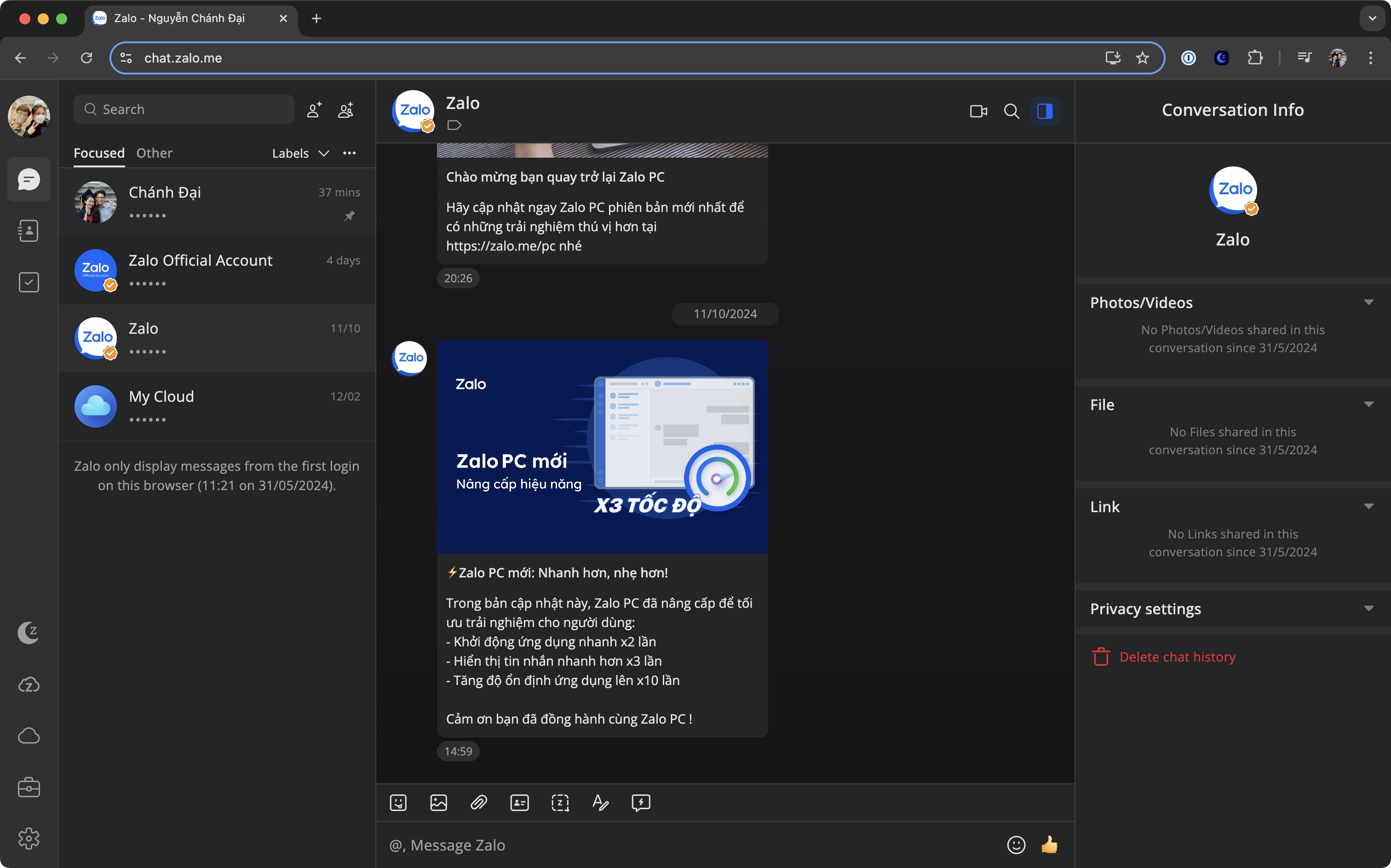 Dark Mode của ZaDark